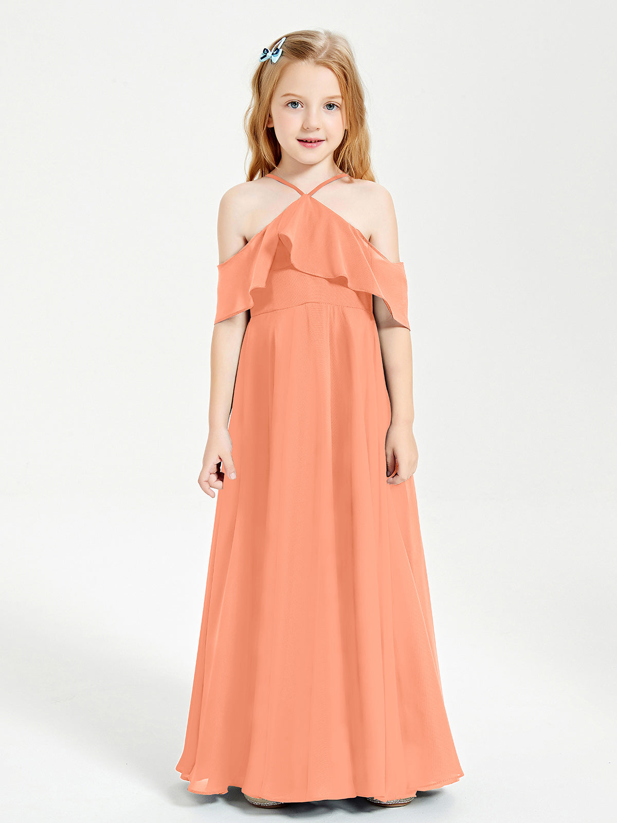 Off-the-Shoulder Long Dresses for Junior Bridesmaids Papaya